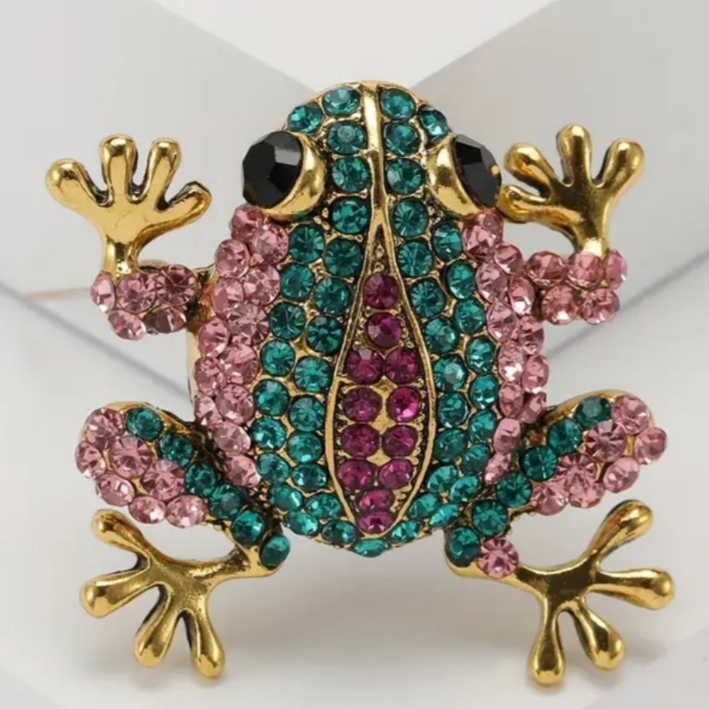 NEW Regency Casual Gold Summer Colorful Frog‎ Gift Brooch with Crystals (#0292)